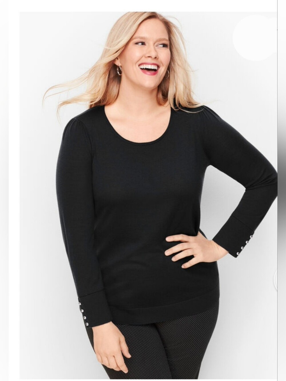 Talbots 100% Merino Wool Gathered Shoulder Sweater Plus Size 2X Black Scoop Neck